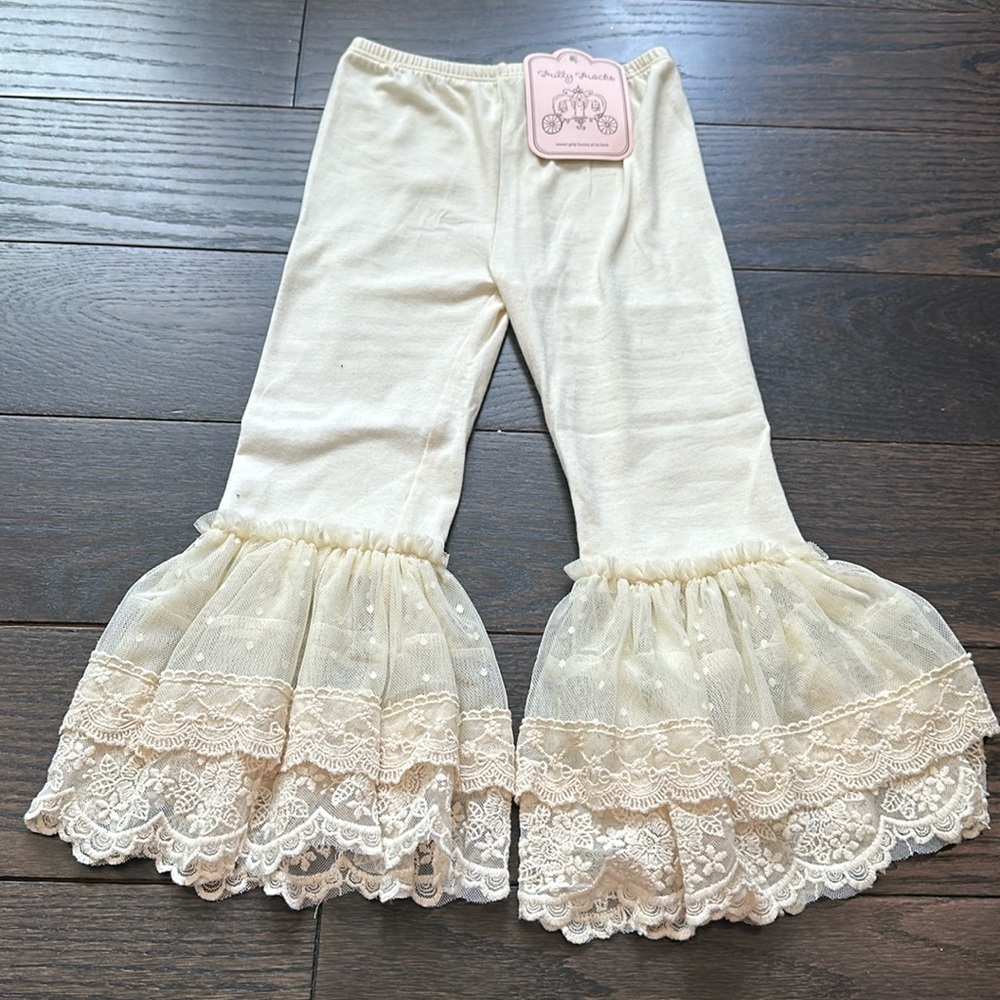 Frilly Frocks (Haute Baby) Ivory Legging with Lace Bell Bottom Size 4T